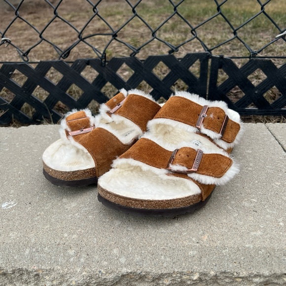 Birkenstock Shoes - Arizona Shearling Suede Leather Birkenstock